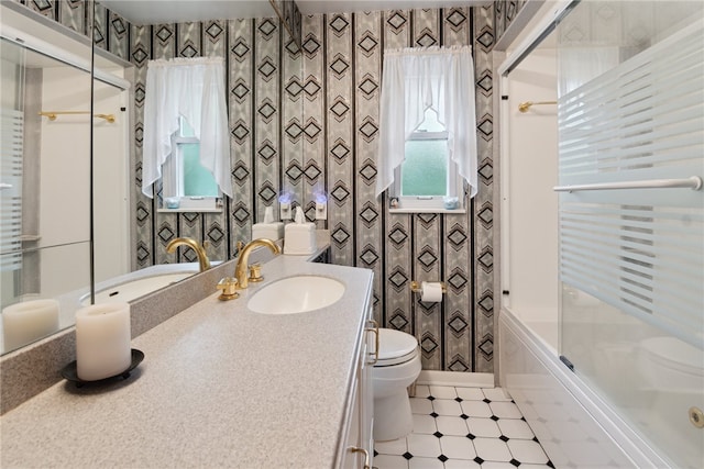 1286 Grouse Dr, Pittsburgh, PA 15243 - bathroom featuring wallpapered walls, enclosed tub / shower combo, and vanity