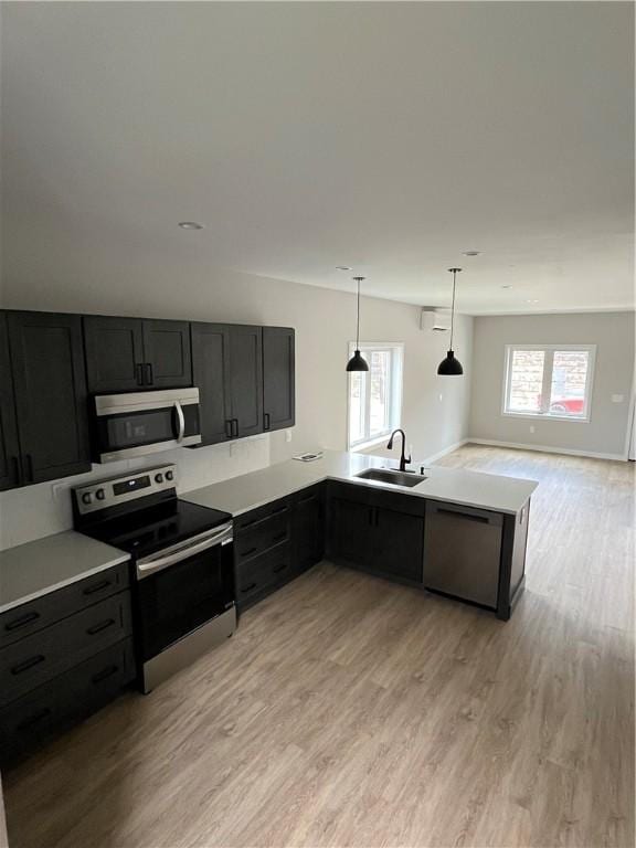 843 Ledlie St, Hill District, PA 15219 - kitchen with stainless steel appliances, light wood-style floors, light countertops, and a peninsula