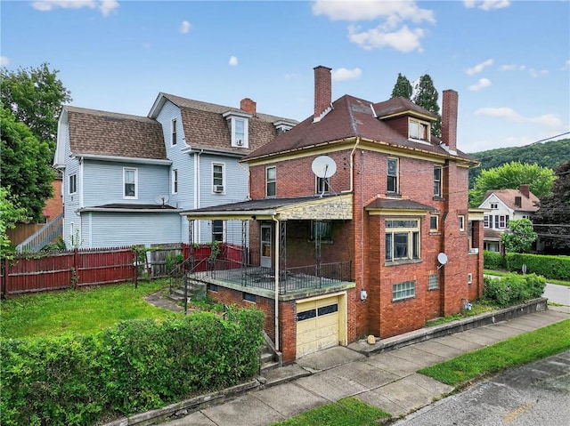 1201 3rd Ave, Beaver Falls, PA 15010 - back of house featuring brick siding, a garage, a chimney, and concrete driveway