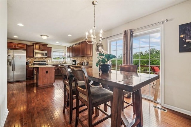 517 Callie Ct, Rostraver, PA 15089 - dining space featuring dark wood finished floors, a chandelier, and recessed lighting