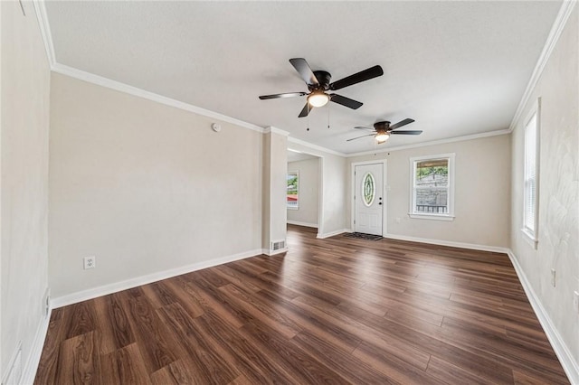 604 N 4th St, Jeannette, PA 15644 - unfurnished room featuring a ceiling fan, dark wood finished floors, and ornamental molding