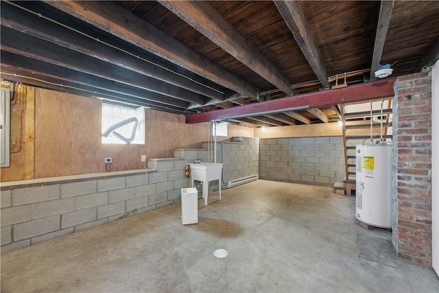 26-28 Clopper St, Sewickley Twp, PA 15637 - below grade area with electric water heater, concrete block wall, and electric panel
