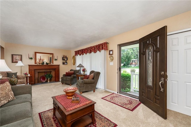 220 N Dr, Center Twp But, PA 16001 - carpeted living area with a fireplace with flush hearth