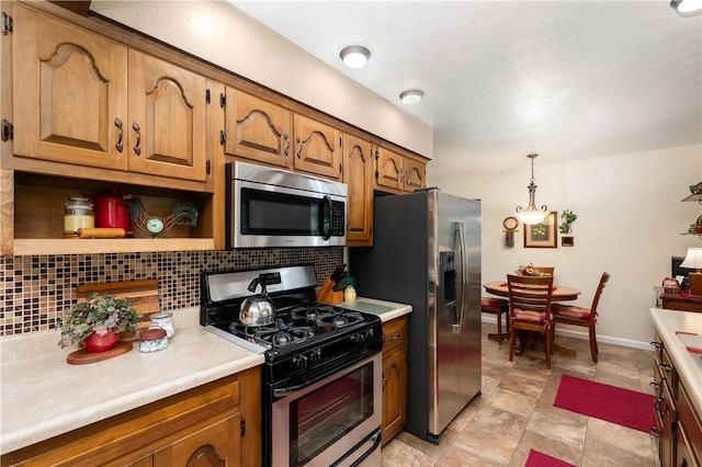 220 N Dr, Center Twp But, PA 16001 - kitchen featuring appliances with stainless steel finishes, decorative backsplash, light countertops, and open shelves