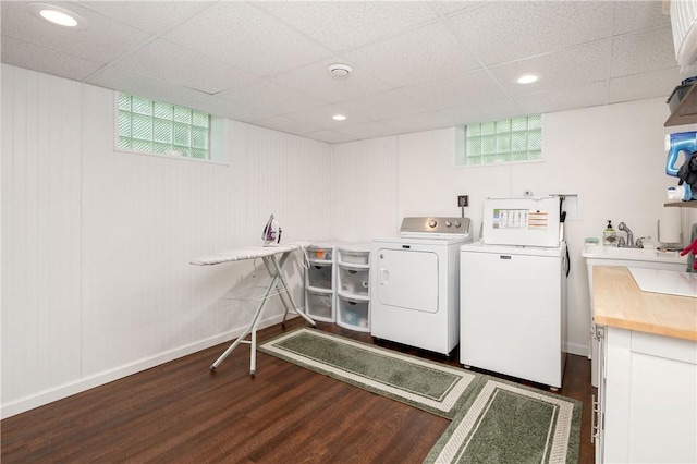 220 N Dr, Center Twp But, PA 16001 - laundry area with cabinet space, washer and dryer, dark wood-style floors, healthy amount of natural light, and recessed lighting