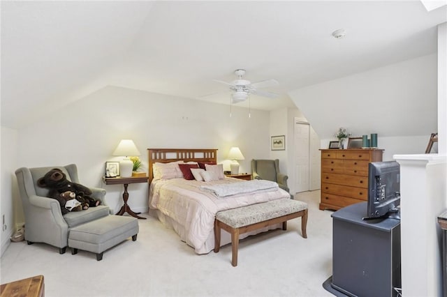 5111 Hemlock, Murrysville, PA 15668 - bedroom featuring vaulted ceiling, light carpet, a ceiling fan, and a closet