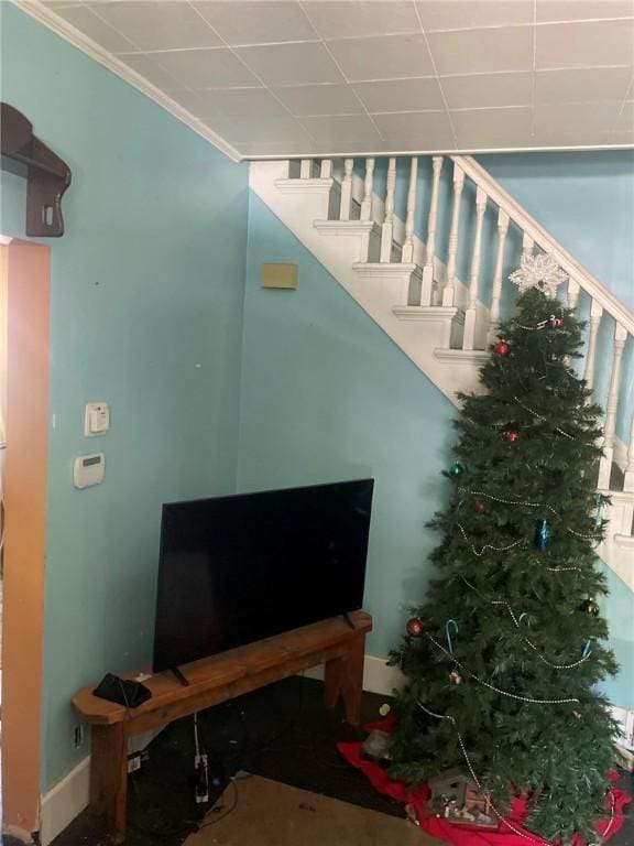 1213 Mccormick Ave, Connellsville, PA 15425 - living room with stairway and crown molding