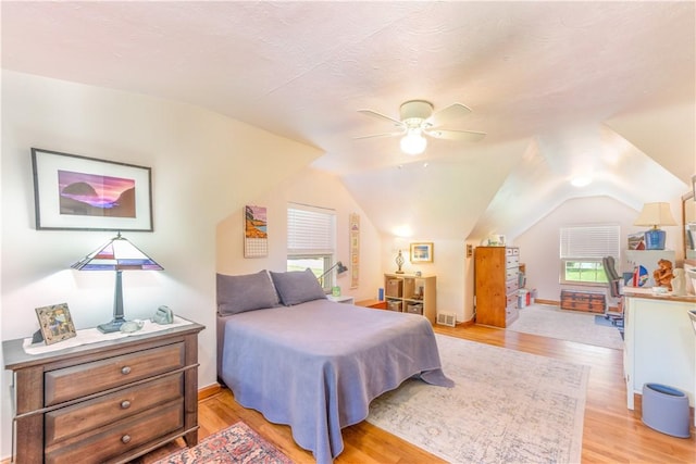 2688 Summit St, Bethel Park, PA 15102 - bedroom featuring light wood finished floors, vaulted ceiling, and ceiling fan