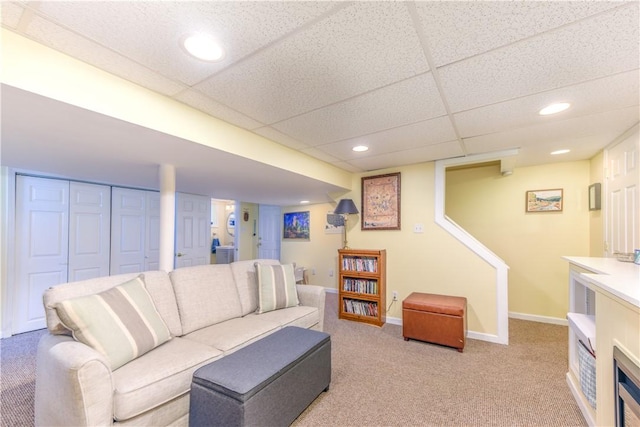 2688 Summit St, Bethel Park, PA 15102 - living room featuring light carpet, recessed lighting, and a drop ceiling