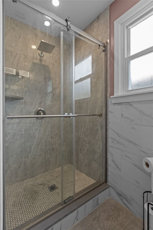 7129 Michigan Ave, Swissvale, PA 15218 - full bath with a shower stall, tile patterned flooring, and recessed lighting