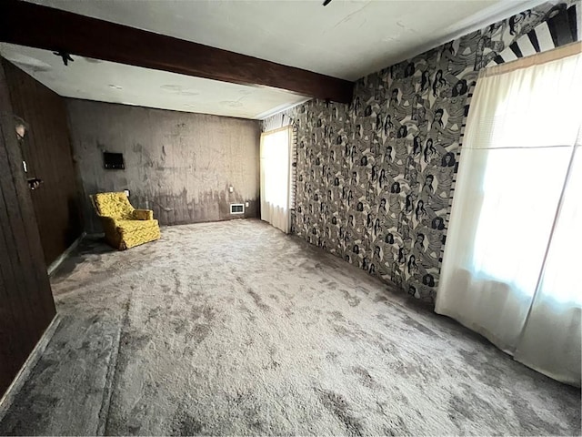 384 E End Ave, Beaver, PA 15009 - unfurnished living room featuring beamed ceiling and carpet