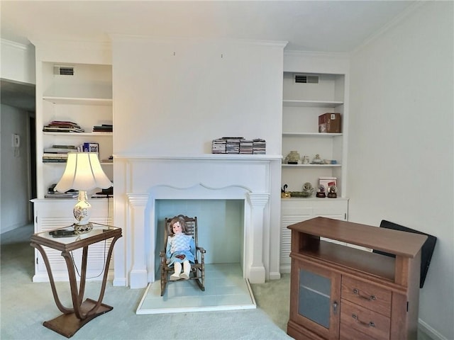 830 S Main St Unit 206, City Of Washington, PA 15301 - carpeted living room with built in shelves and ornamental molding