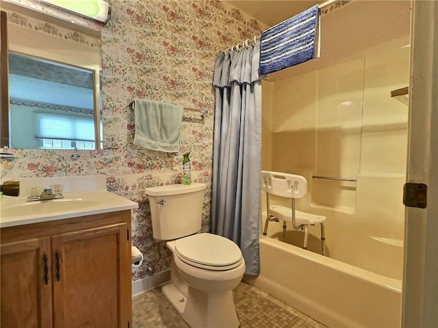 830 S Main St Unit 206, City Of Washington, PA 15301 - bathroom with wallpapered walls, vanity, shower / tub combo, and tile patterned flooring