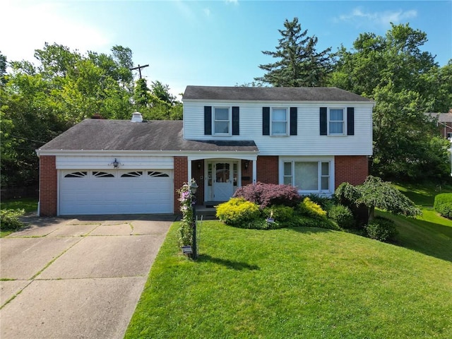 4517 W Brightview Ave, Whitehall, PA 15227 - view of front facade featuring brick siding, an attached garage, a front lawn, and driveway