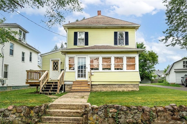 407 Hill St, Grove City Boro, PA 16127 - traditional style home featuring a chimney, a front yard, roof with shingles, and entry steps