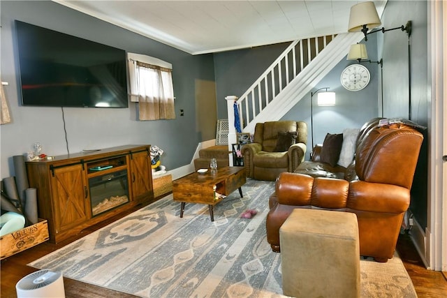1107 W Ridge Ave, Sharpsville, PA 16150 - living area featuring stairway and wood finished floors