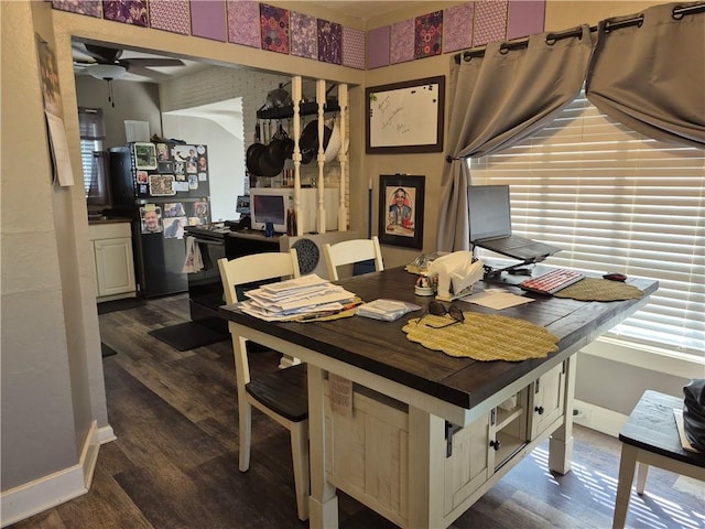 414 Sloan Ave, Jeannette, PA 15644 - dining area with dark wood-style floors and ceiling fan