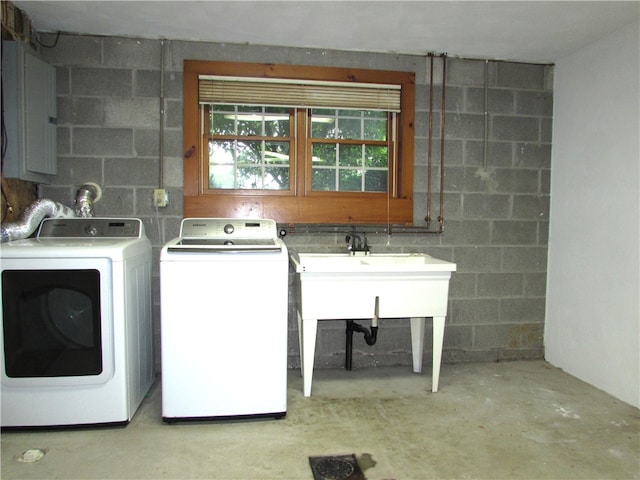 3853 Grist Mill Ln, Murrysville, PA 15668 - laundry room featuring separate washer and dryer and concrete block wall