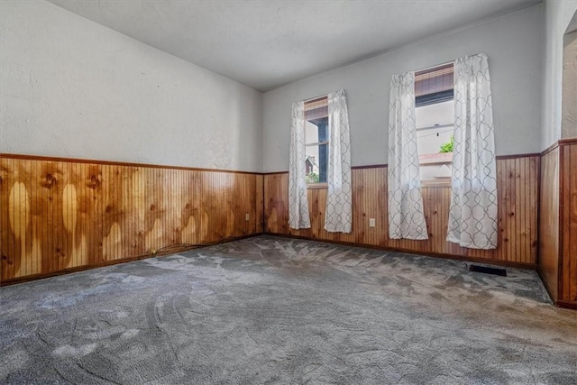 101 7th St, Monongahela City, PA 15063 - spare room featuring wainscoting, carpet flooring, and wood walls