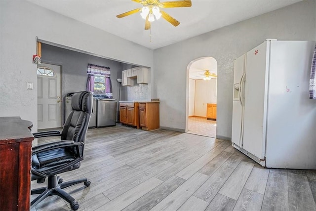 101 7th St, Monongahela City, PA 15063 - office area with a ceiling fan, light wood-style flooring, and arched walkways