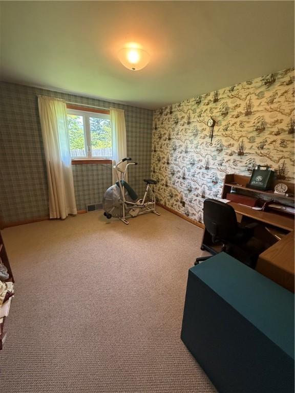 2801 7th Street Rd, Lower Burrell, PA 15068 - carpeted home office with wallpapered walls