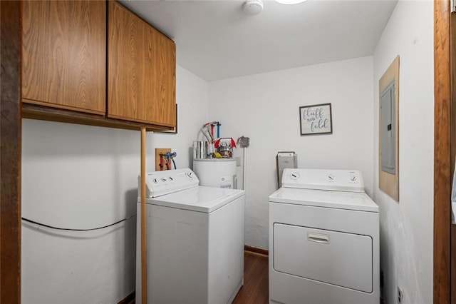 1090-94 N Darby Rd, Hermitage, PA 16148 - washroom featuring cabinet space, washer and dryer, wood finished floors, water heater, and electric panel
