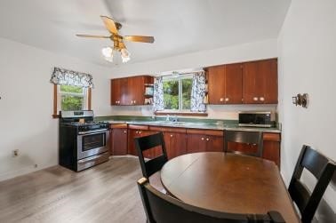 1090-94 N Darby Rd, Hermitage, PA 16148 - kitchen featuring stainless steel appliances, plenty of natural light, light wood-type flooring, and ceiling fan