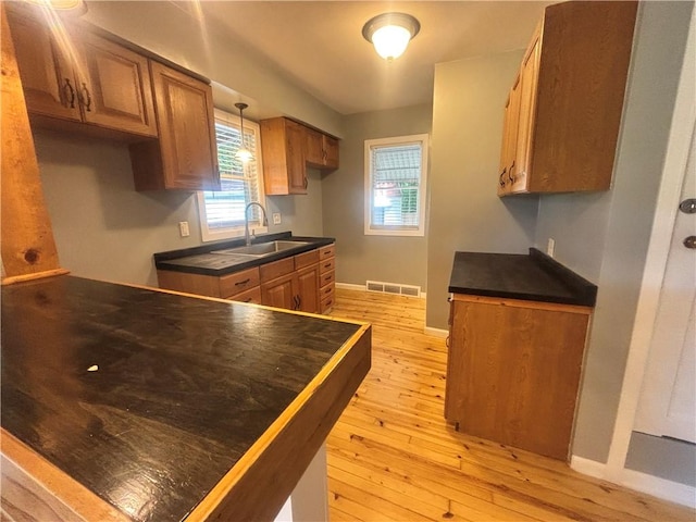 26 Mount View Dr, Burgettstown Boro, PA 15021 - kitchen featuring dark countertops, light wood-style flooring, and plenty of natural light