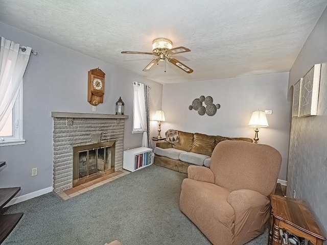 1138 Union Ave, Brackenridge, PA 15014 - carpeted living room featuring a ceiling fan, plenty of natural light, and a fireplace with flush hearth