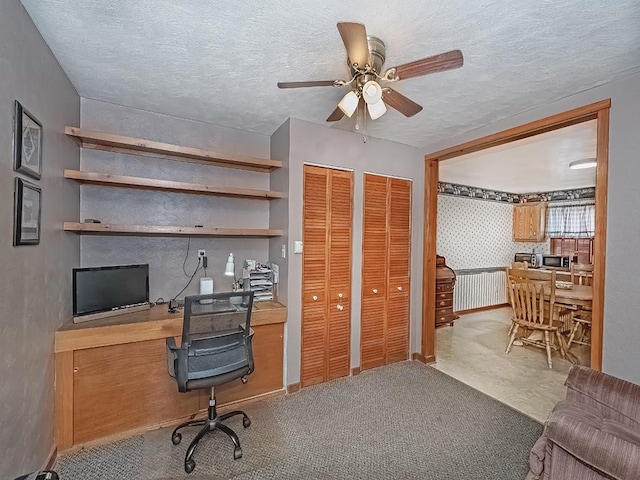 1138 Union Ave, Brackenridge, PA 15014 - office area featuring ceiling fan, a textured ceiling, and carpet floors