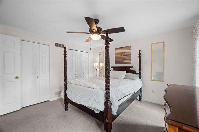 206 Little Hollow Dr, Aleppo, PA 15143 - bedroom featuring multiple closets, carpet, and a ceiling fan
