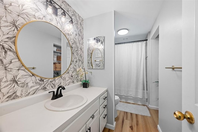 206 Little Hollow Dr, Aleppo, PA 15143 - full bathroom featuring vanity, wood finished floors, and a shower with curtain