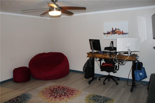 533 Charlotte Dr, Baldwin Boro, PA 15236 - office area with wood finished floors, ceiling fan, and crown molding