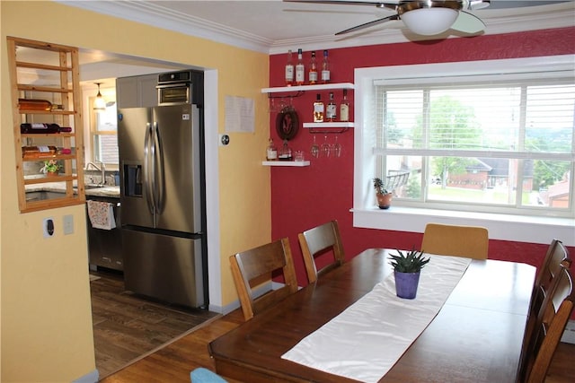 533 Charlotte Dr, Baldwin Boro, PA 15236 - dining room with a ceiling fan, crown molding, and wood finished floors