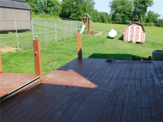 577 Woodside Old Frame Rd, Smithfield, PA 15478 - wooden deck with a shed and a playground