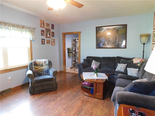577 Woodside Old Frame Rd, Smithfield, PA 15478 - living room with a ceiling fan and wood finished floors