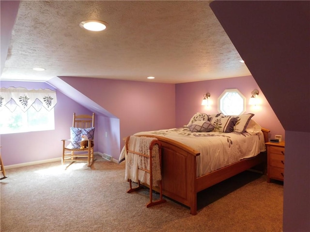 577 Woodside Old Frame Rd, Smithfield, PA 15478 - bedroom featuring multiple windows, a textured ceiling, carpet, recessed lighting, and lofted ceiling