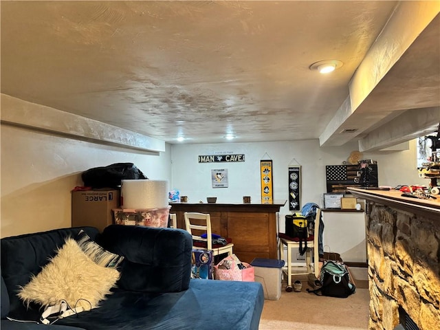 217 Livingston Rd, West Mifflin, PA 15122 - living area featuring carpet floors and a dry bar