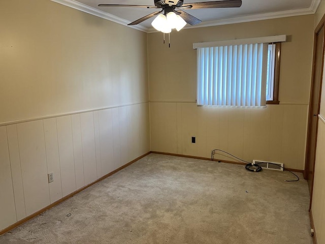 170 Canal St, Center Twp/Homer Cty, PA 15748 - spare room featuring a ceiling fan, carpet, crown molding, and wainscoting