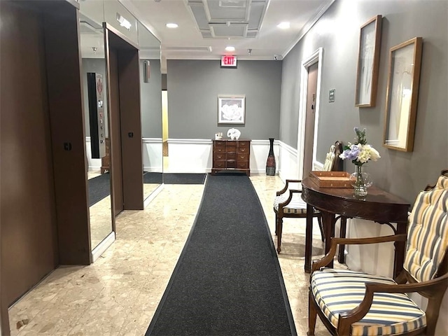 5715 Beacon St Unit 511, Squirrel Hill, PA 15217 - corridor featuring crown molding, recessed lighting, and elevator