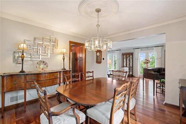 585 Taylor Dr, North Strabane, PA 15317 - dining area featuring crown molding, dark wood-style floors, and a chandelier