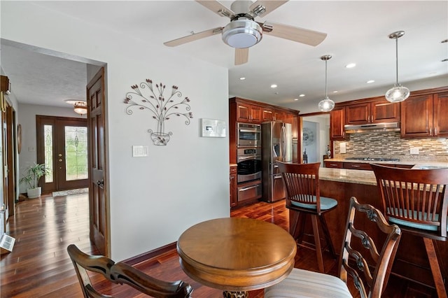 585 Taylor Dr, North Strabane, PA 15317 - dining area with a ceiling fan, dark wood finished floors, and recessed lighting