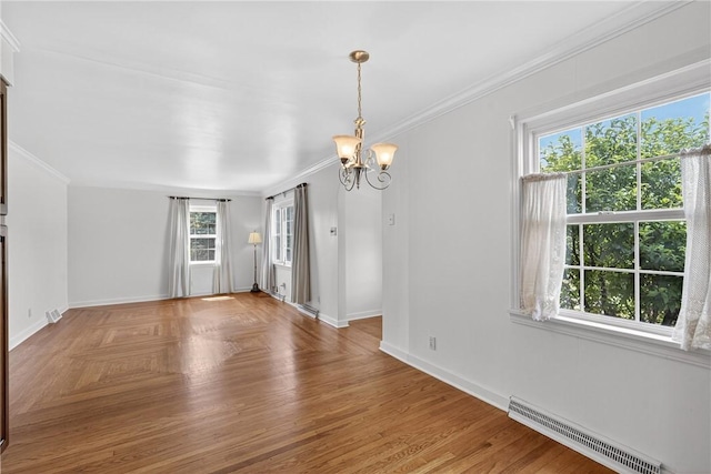 17 Fremont Rd, Pa, PA 15022 - empty room featuring a baseboard radiator, a chandelier, and crown molding