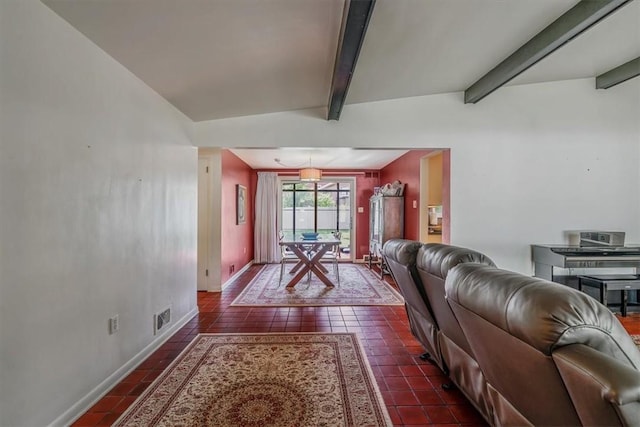 1230 Northwestern Dr, Monroeville, PA 15146 - tiled living room featuring beam ceiling and baseboards
