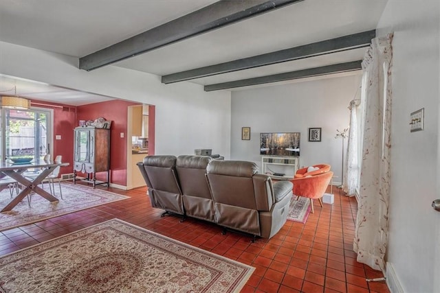 1230 Northwestern Dr, Monroeville, PA 15146 - tiled living room with beamed ceiling and baseboards