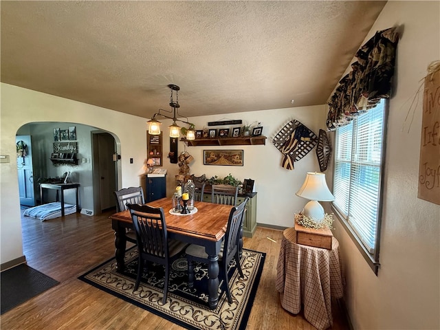 141 Carmichaels St, Dry Tav/Rices Landing, PA 15357 - dining area featuring arched walkways, a textured ceiling, and wood finished floors