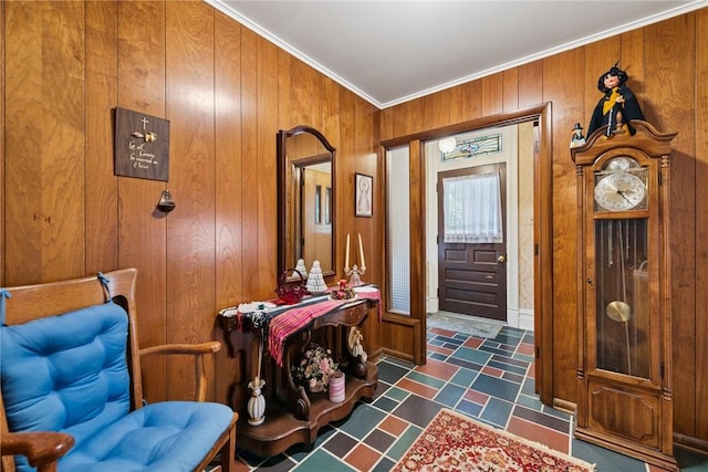 340 Weldon St, Latrobe, PA 15650 - entrance foyer featuring crown molding and wooden walls