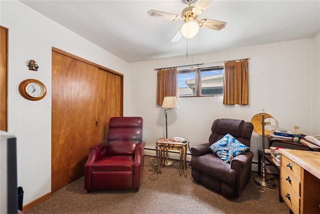 340 Weldon St, Latrobe, PA 15650 - sitting room with carpet floors, ceiling fan, and a baseboard radiator