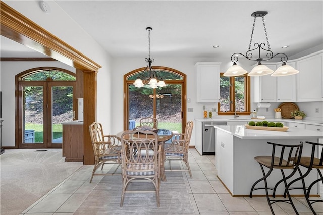 408 Bryn Ct, Ross Twp, PA 15237 - dining space featuring a chandelier, light tile patterned flooring, and recessed lighting