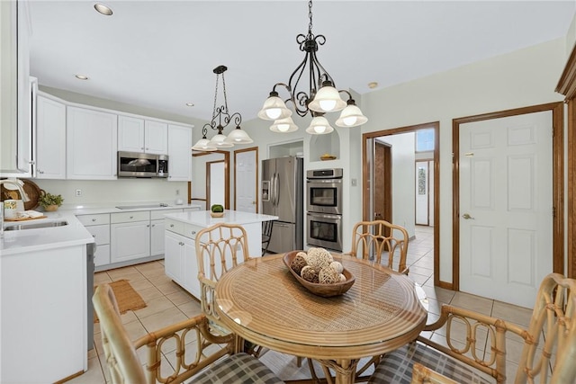 408 Bryn Ct, Ross Twp, PA 15237 - dining room featuring light tile patterned floors, recessed lighting, and a chandelier